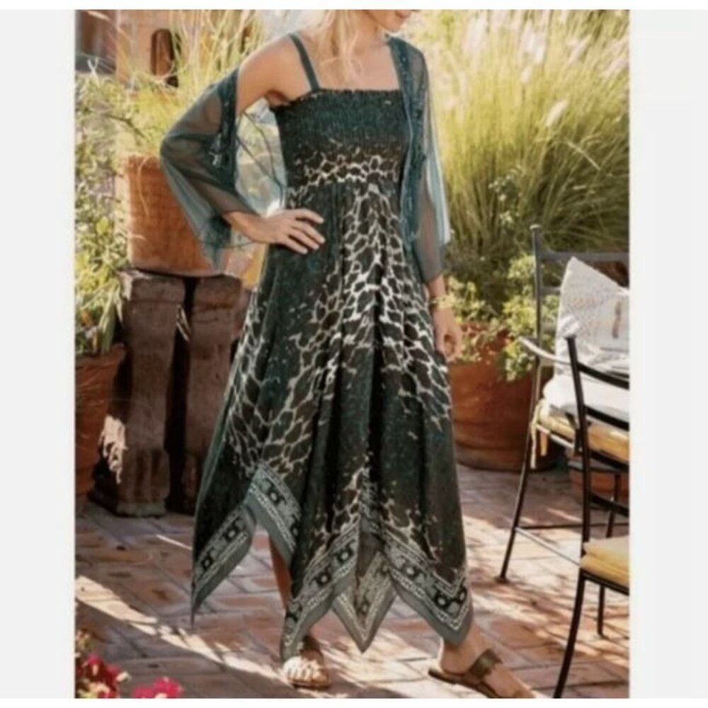 Soft Surroundings Art to Wear Boho‎ Drape Dress Animal Print Bandana Hem Size M
